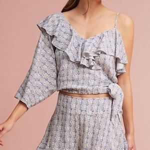 Anthro Asymmetrical Knot Tie Pineapple Top Off the Shoulder